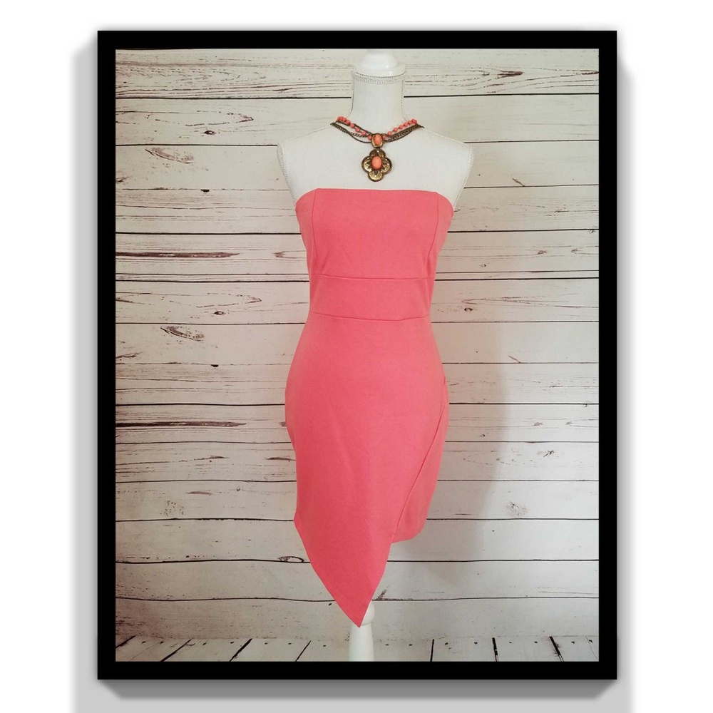 Windsor Asymmetrical Tube Dress Coral Size L